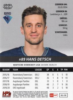 2020-21 Playercards (DEL) #DEL-130 Hans Detsch Back