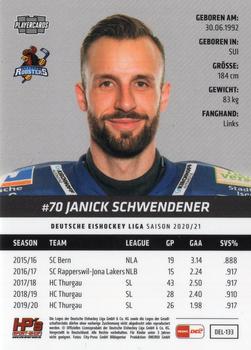 2020-21 Playercards (DEL) #DEL-133 Janick Schwendener Back