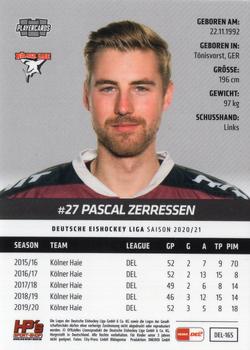 2020-21 Playercards (DEL) #DEL-165 Pascal Zerressen Back