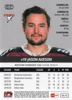 2020-21 Playercards (DEL) #DEL-173 Jason Akeson Back