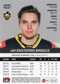 2020-21 Playercards (DEL) #DEL-193 Kristofers Bindulis Back