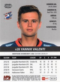 2020-21 Playercards (DEL) #DEL-228 Yannik Valenti Back