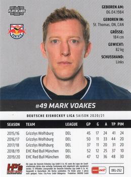 2020-21 Playercards (DEL) #DEL-252 Mark Voakes Back