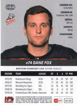 2020-21 Playercards (DEL) #DEL-290 Dane Fox Back