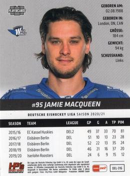 2020-21 Playercards (DEL) #DEL-316 Jamie MacQueen Back