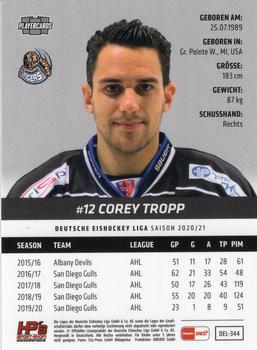 2020-21 Playercards (DEL) #DEL-344 Corey Tropp Back