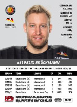 2020-21 Playercards (DEL) #DEL-375 Felix Brückmann Back