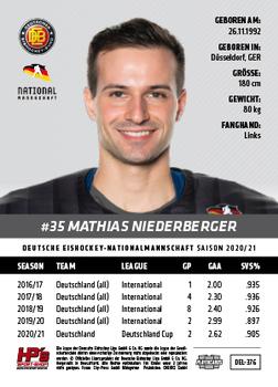 2020-21 Playercards (DEL) #DEL-376 Mathias Niederberger Back