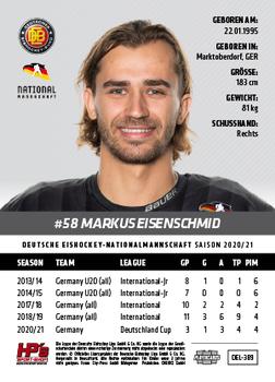 2020-21 Playercards (DEL) #DEL-389 Markus Eisenschmid Back
