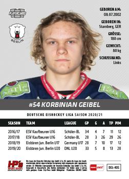 2020-21 Playercards (DEL) #DEL-405 Korbinian Geibel Back