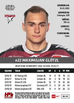 2020-21 Playercards (DEL) #DEL-411 Maximilian Glotzl Back