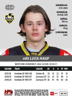 2020-21 Playercards (DEL) #DEL-414 Luca Hauf Back