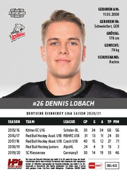 2020-21 Playercards (DEL) #DEL-425 Dennis Lobach Back