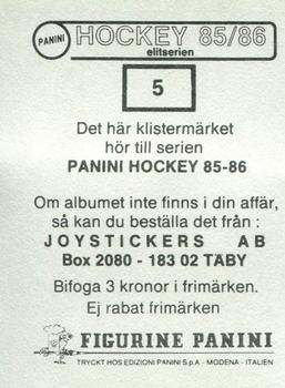 1985-86 Panini Hockey Elitserien (Swedish) Stickers #5 Jari Munck Back
