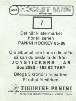 1985-86 Panini Hockey Elitserien (Swedish) Stickers #7 Hans Cederholm Back