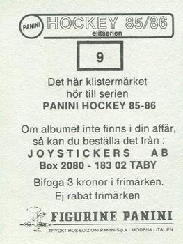 1985-86 Panini Hockey Elitserien (Swedish) Stickers #9 Tomas Åhlen Back