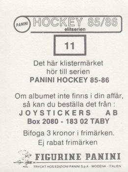 1985-86 Panini Hockey Elitserien (Swedish) Stickers #11 Mats Alba Back