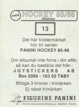 1985-86 Panini Hockey Elitserien (Swedish) Stickers #13 Team Back