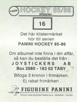 1985-86 Panini Hockey Elitserien (Swedish) Stickers #16 Peter Gradin Back