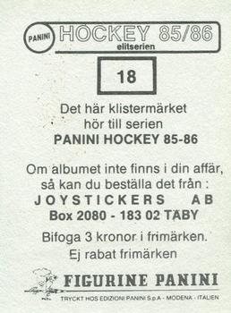 1985-86 Panini Hockey Elitserien (Swedish) Stickers #18 Per Martinelle Back