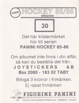 1985-86 Panini Hockey Elitserien (Swedish) Stickers #30 Calle Johansson Back