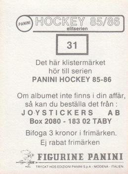 1985-86 Panini Hockey Elitserien (Swedish) Stickers #31 Ulf Nilsson Back
