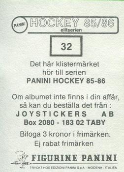 1985-86 Panini Hockey Elitserien (Swedish) Stickers #32 Rolf Berglund Back