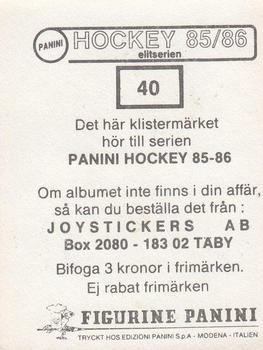 1985-86 Panini Hockey Elitserien (Swedish) Stickers #40 Jon Lundström Back