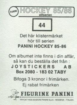 1985-86 Panini Hockey Elitserien (Swedish) Stickers #44 Pär Edlund Back