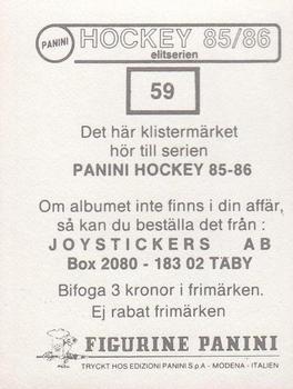 1985-86 Panini Hockey Elitserien (Swedish) Stickers #59 Per Nilsson Back