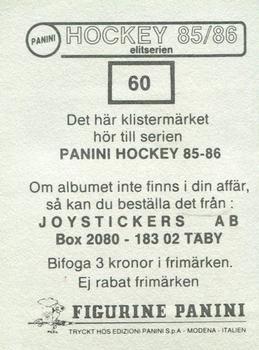 1985-86 Panini Hockey Elitserien (Swedish) Stickers #60 Conny Silfverberg Back