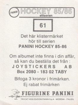 1985-86 Panini Hockey Elitserien (Swedish) Stickers #61 Jonny Stridh Back