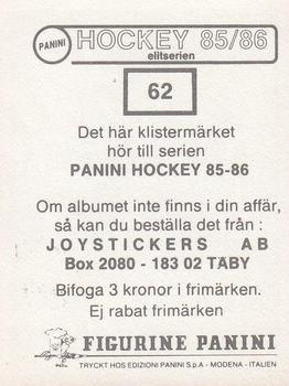 1985-86 Panini Hockey Elitserien (Swedish) Stickers #62 Owe Eriksson Back