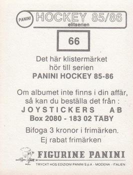 1985-86 Panini Hockey Elitserien (Swedish) Stickers #66 Anders Huss Back