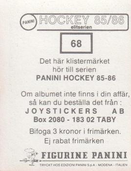 1985-86 Panini Hockey Elitserien (Swedish) Stickers #68 Team2 Back