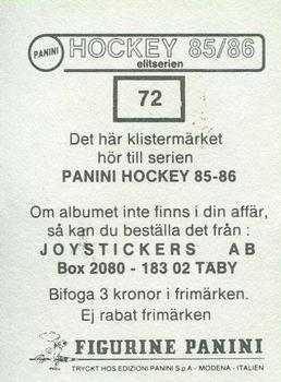1985-86 Panini Hockey Elitserien (Swedish) Stickers #72 Karl-Erik Lilja Back