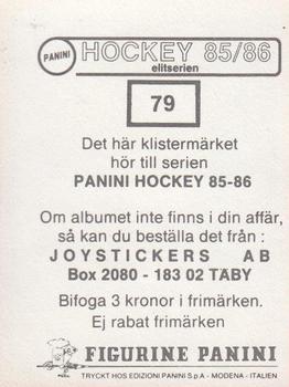 1985-86 Panini Hockey Elitserien (Swedish) Stickers #79 Gunnar Svensson Back