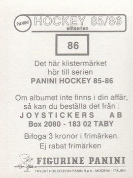 1985-86 Panini Hockey Elitserien (Swedish) Stickers #86 Mikael Johansson Back
