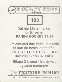 1985-86 Panini Hockey Elitserien (Swedish) Stickers #103 Jan Ingman Back