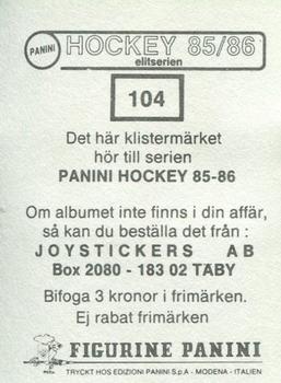 1985-86 Panini Hockey Elitserien (Swedish) Stickers #104 Erkki Laine Back
