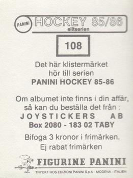 1985-86 Panini Hockey Elitserien (Swedish) Stickers #108 Mikael Holmberg Back