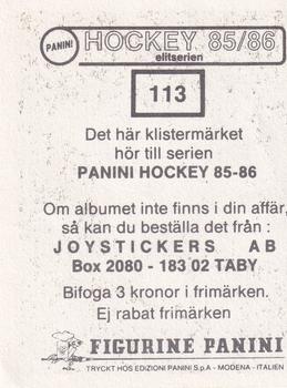 1985-86 Panini Hockey Elitserien (Swedish) Stickers #113 Kjell Samuelsson Back