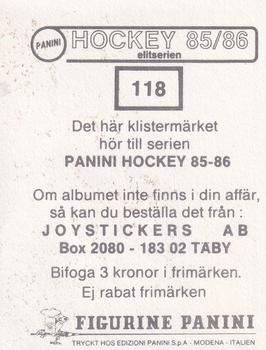 1985-86 Panini Hockey Elitserien (Swedish) Stickers #118 Pelle Lindbergh Back