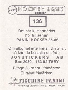 1985-86 Panini Hockey Elitserien (Swedish) Stickers #136 Magnus Svensson Back