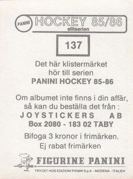 1985-86 Panini Hockey Elitserien (Swedish) Stickers #137 Owe Pettersson Back
