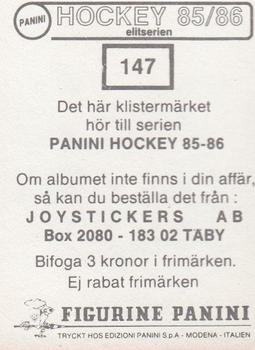 1985-86 Panini Hockey Elitserien (Swedish) Stickers #147 Dan Labraaten Back