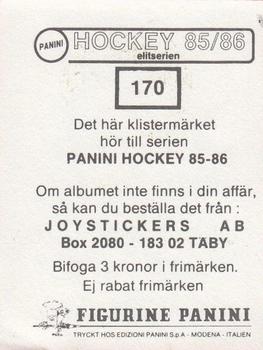 1985-86 Panini Hockey Elitserien (Swedish) Stickers #170 Erik Stalnacke Back