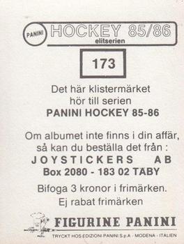 1985-86 Panini Hockey Elitserien (Swedish) Stickers #173 Jens Hellgren Back