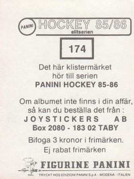 1985-86 Panini Hockey Elitserien (Swedish) Stickers #174 Hans Norberg Back