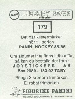 1985-86 Panini Hockey Elitserien (Swedish) Stickers #179 Nils-Gunnar Svensson Back